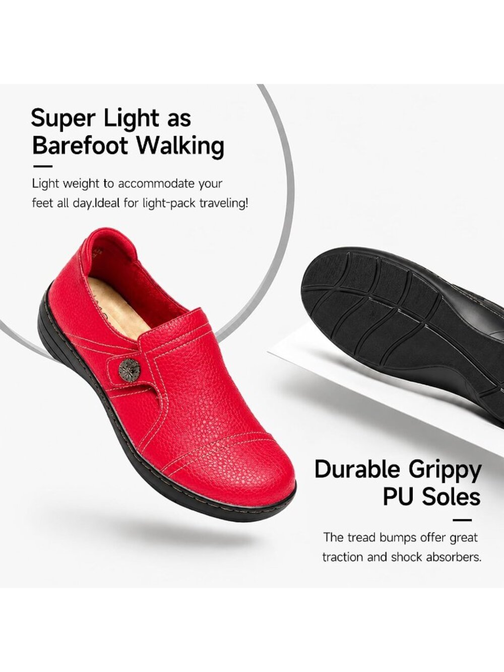 Women's Red Leather Casual Comfortable Dressy Flats Loafers & Slip-On Shoes - Picture 6 of 6
